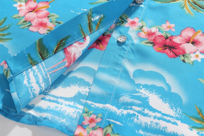 SSLR Hawaiian Shirts for Women Flamingo Shirt Tropical Shirts for Women Summer Casual Short Sleeve (3X-Large, Blue) - Image 5